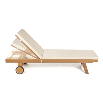 Mallorca 77.56"x23.62" Modern Classic Adjustable Acacia Wood Chaise Outdoor Lounge Chair with Cushion & Wheels - JONATHAN Y